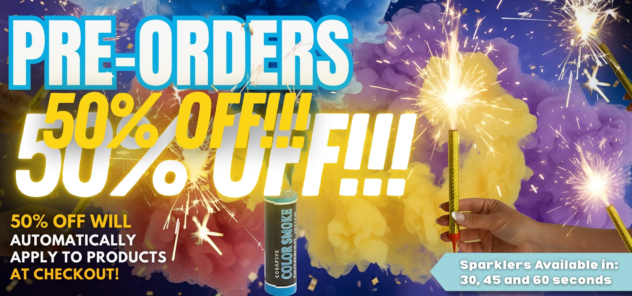Promotional banner  about pre-orders and discounts.